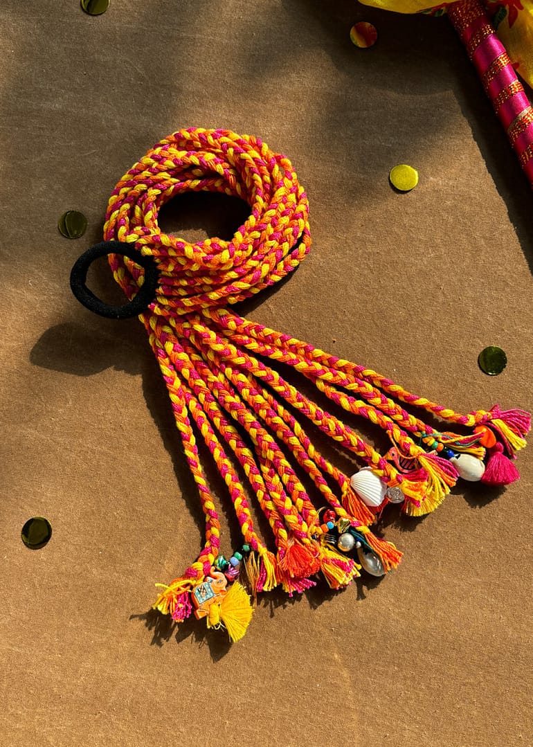 Yellow & Pink Braided Hair Tuft